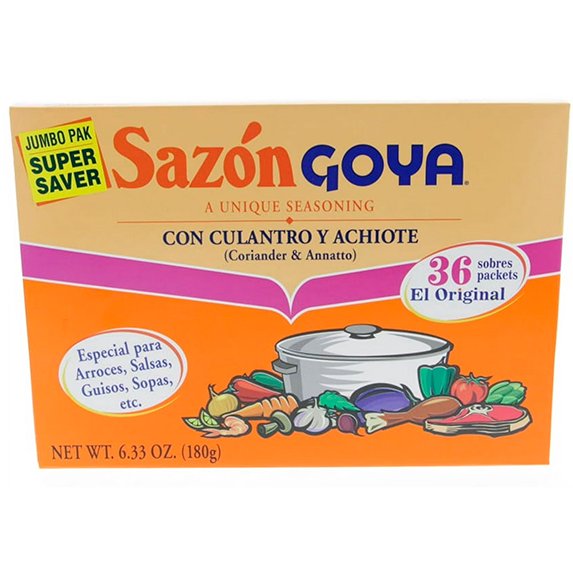 GOYA Sazon Mezcla de Condimentos con Cilantro y Achiote, 36 Paquetes, Caja de 6.33 oz